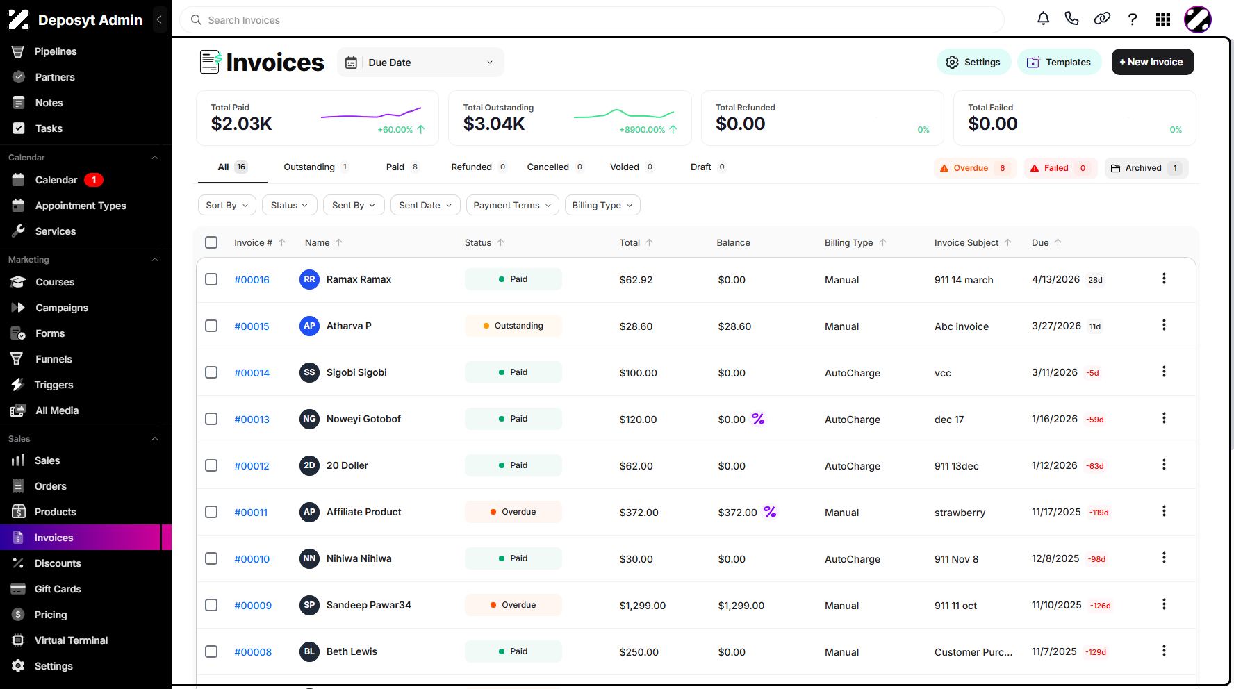 Step 2: You will then be navigated to the Invoices tab.