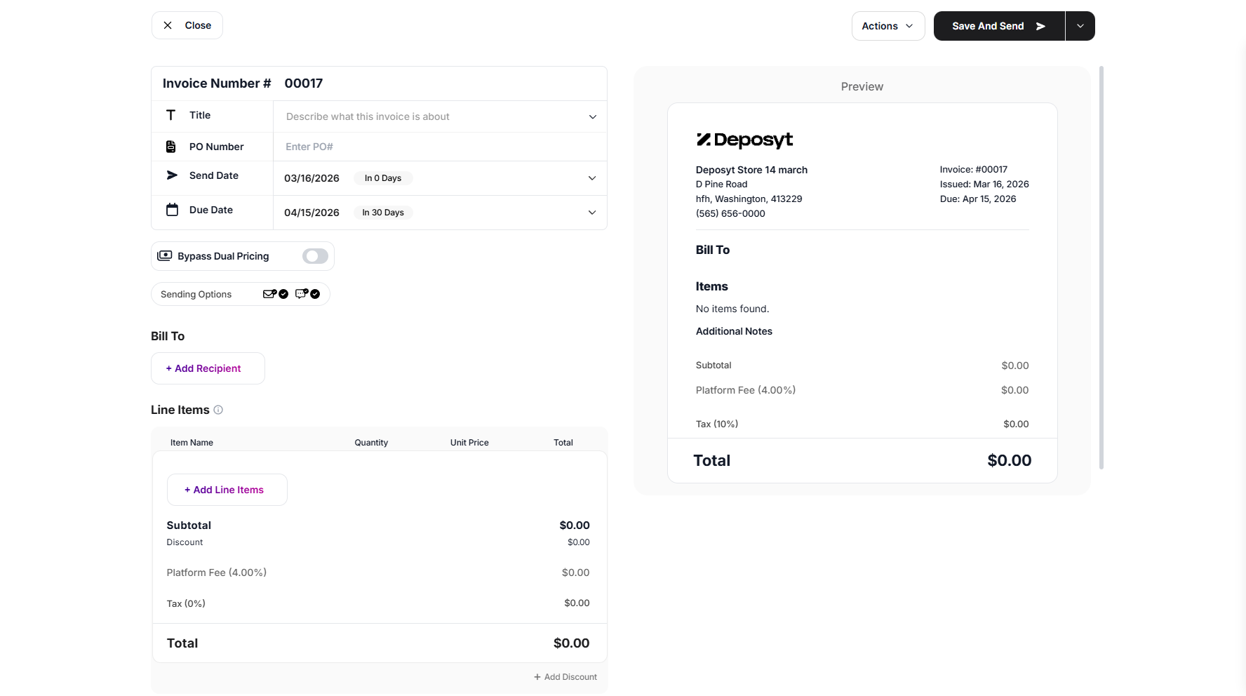 Step 4: You will then be navigated to a new page where you can create your invoice.