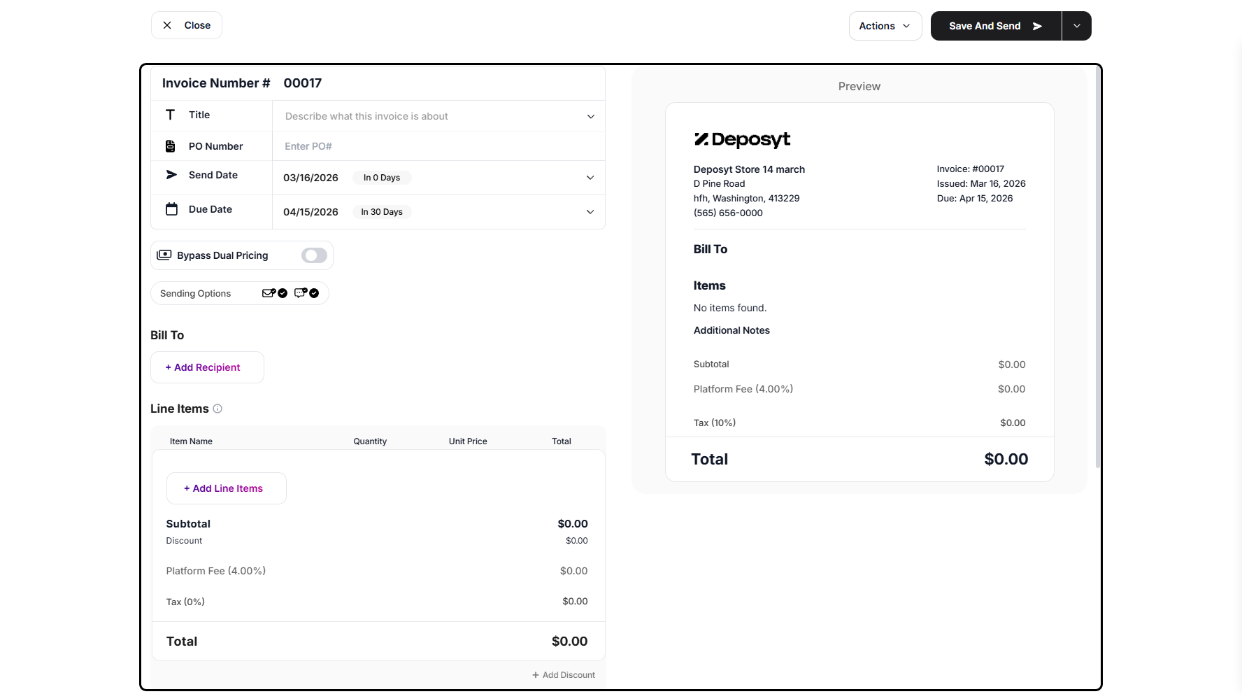 Step 4: You will then be navigated to a new page where you can create your invoice.