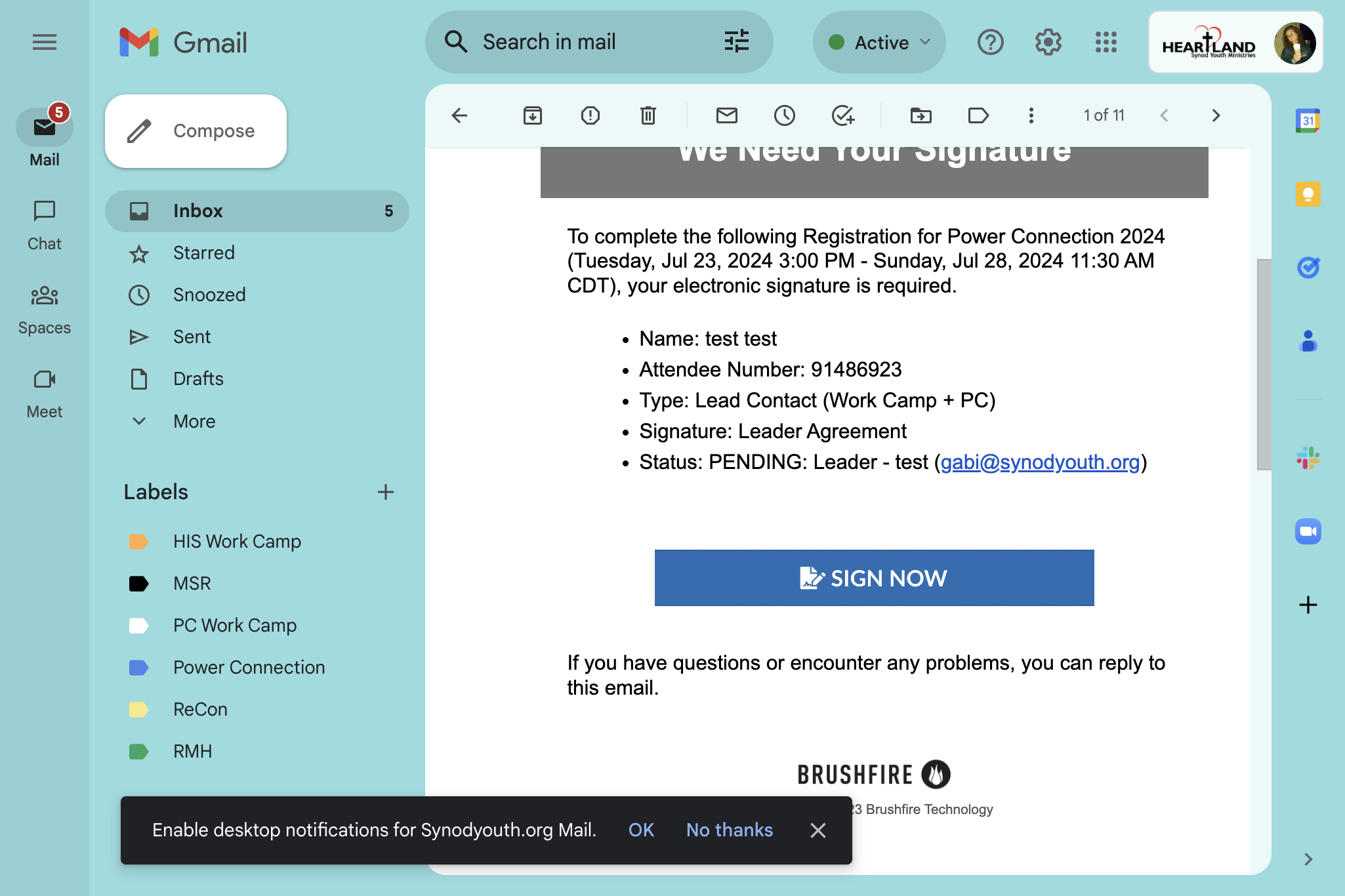 In the email, click on Sign Now