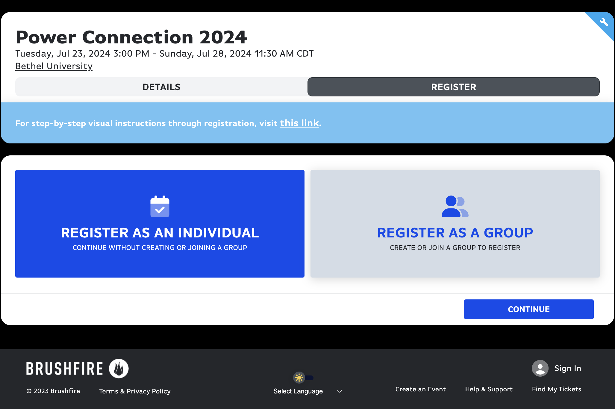 Click on REGISTER AS A GROUP…