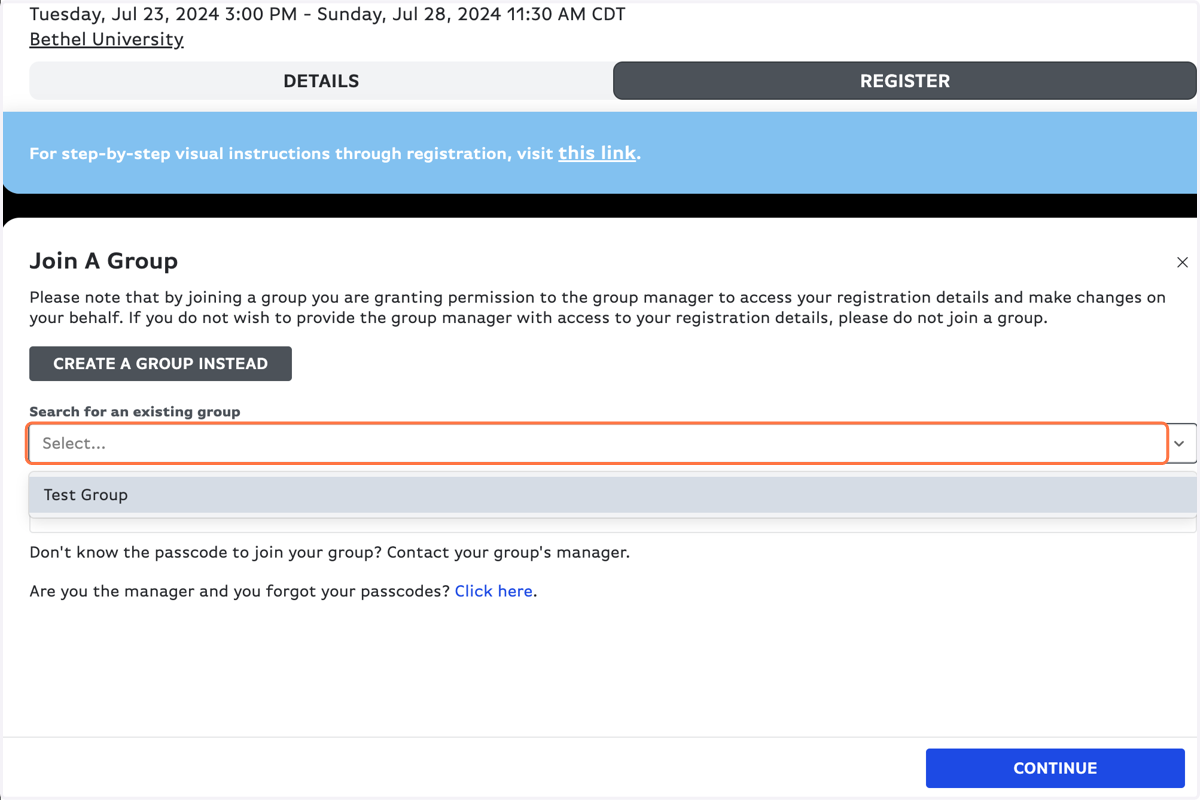 Find your group name & type in the passcode from your group