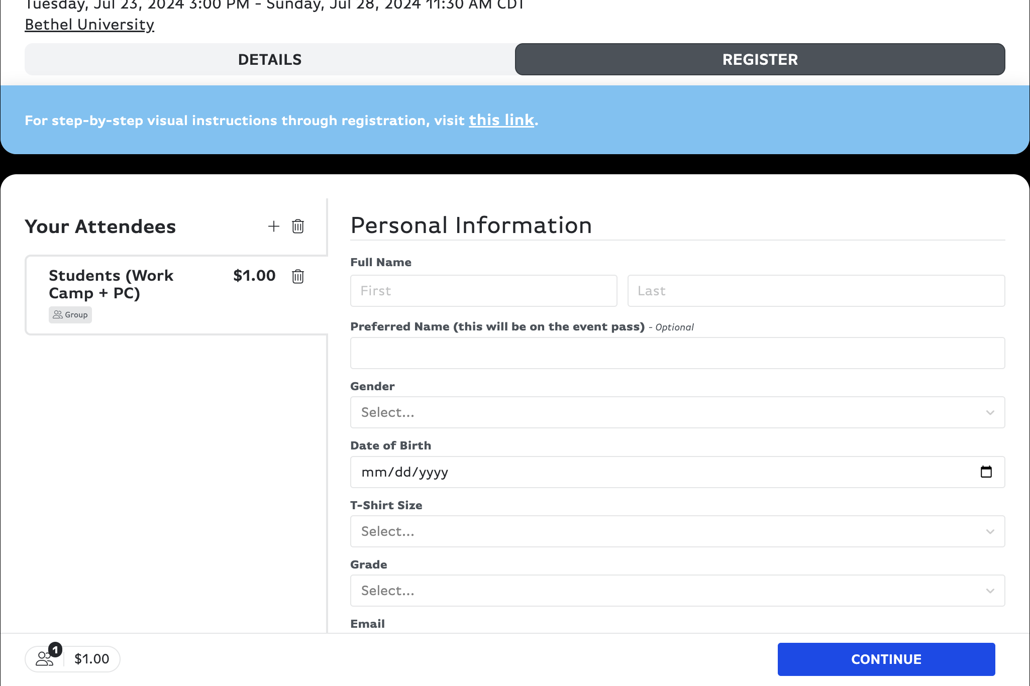 Fill out the registration form with your personal information