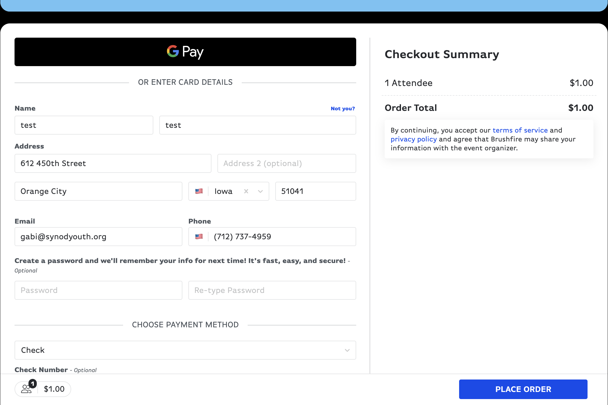 Click on PLACE ORDER