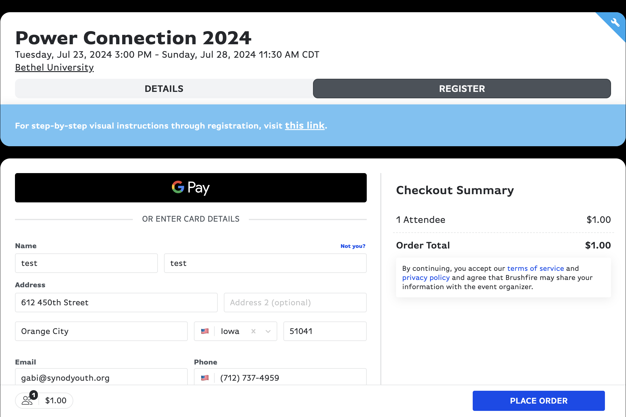 Fill out payment information