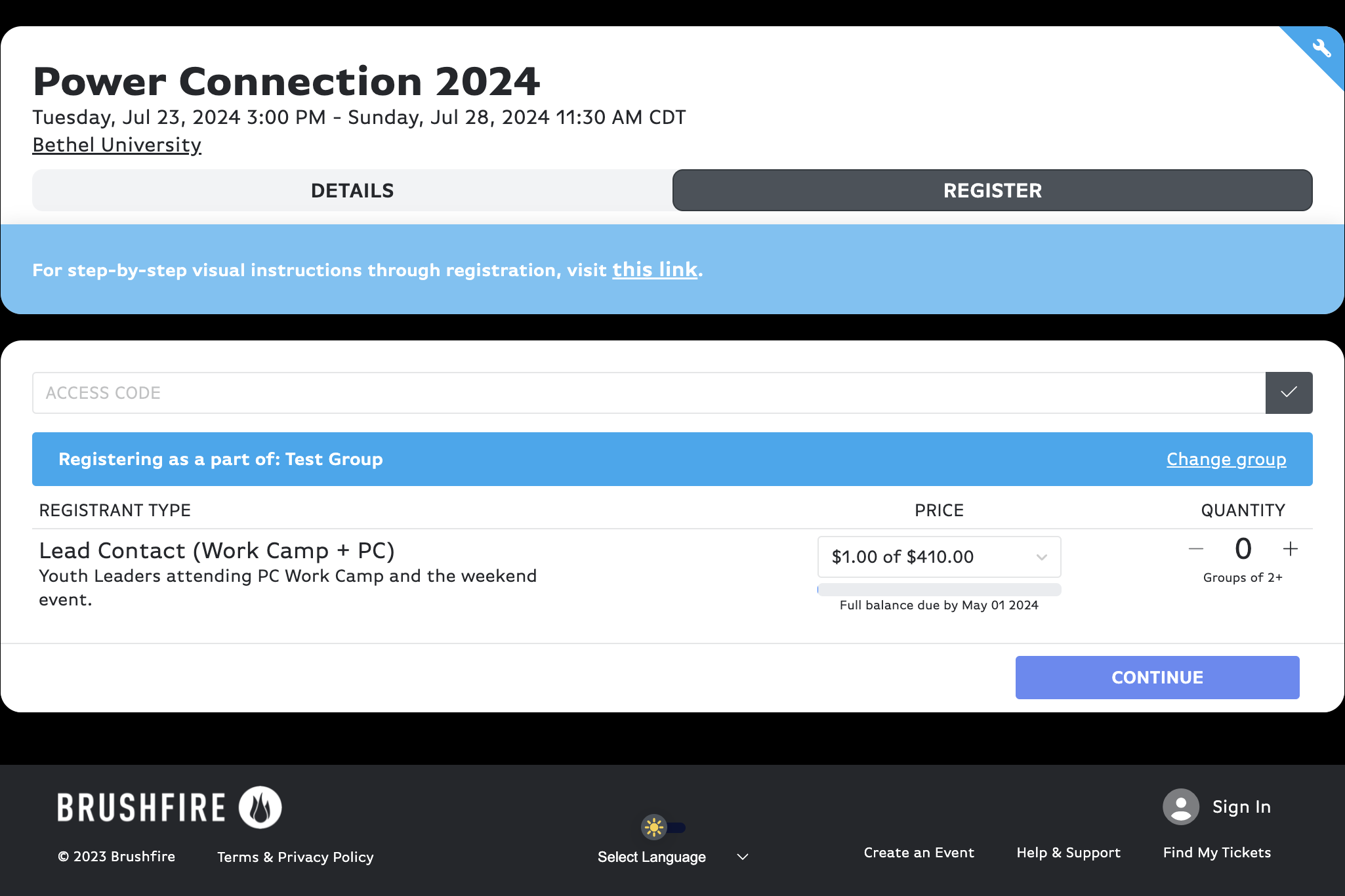 Click on Access Code (if applicable)
