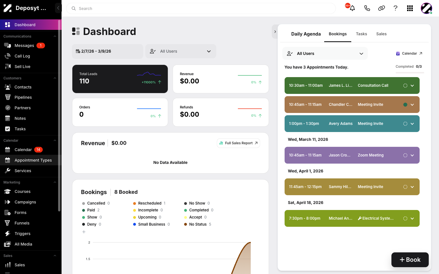 Step 1: On your Dashboard, navigate to the Appointment Types tab under the Calendar section. 