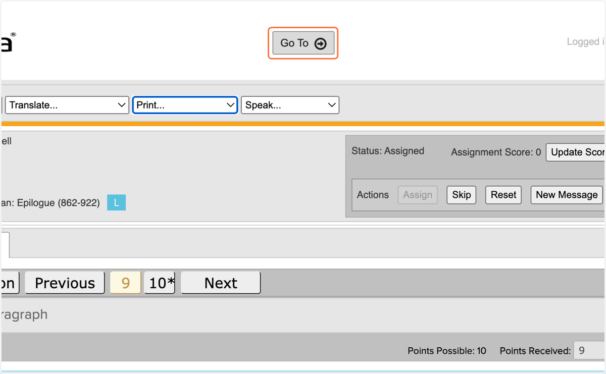To get to the student gradebook, find the 'Go To' button at the top of the page.