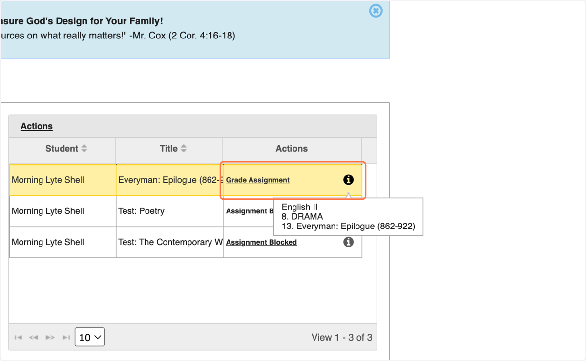 TIP: To view exactly where the question is located you may click the little 'i' icon for details.