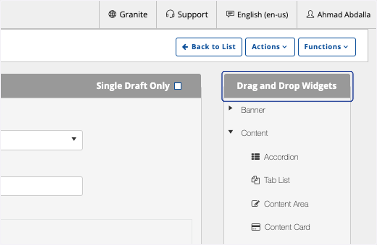 Go to your Drag and Drop Module drawer. Select your the widget you want and drag it to the zone you want.