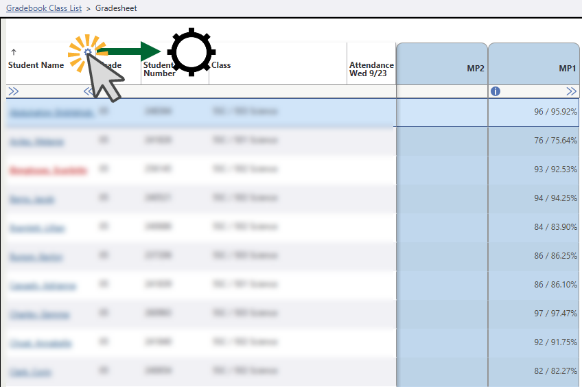 Select the Settings Icon in the first column of your Gradesheet