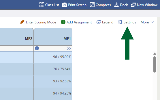 Select the Settings option for your Gradesheet