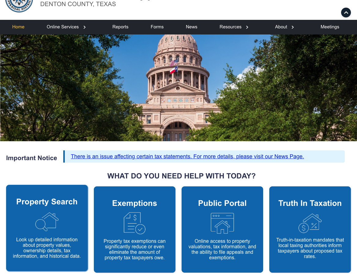 Click on "Property Search" to find your property