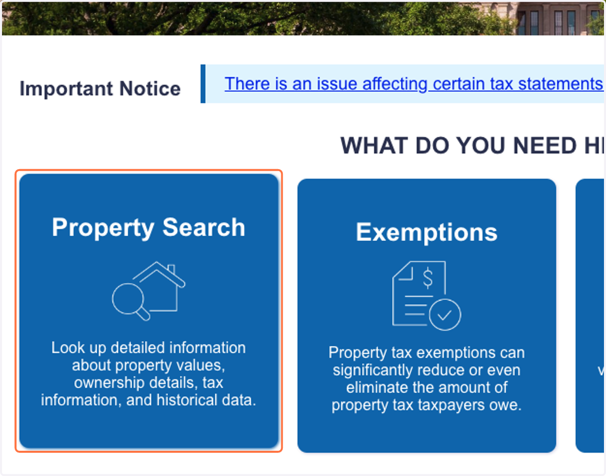 Click on "Property Search" to find your property