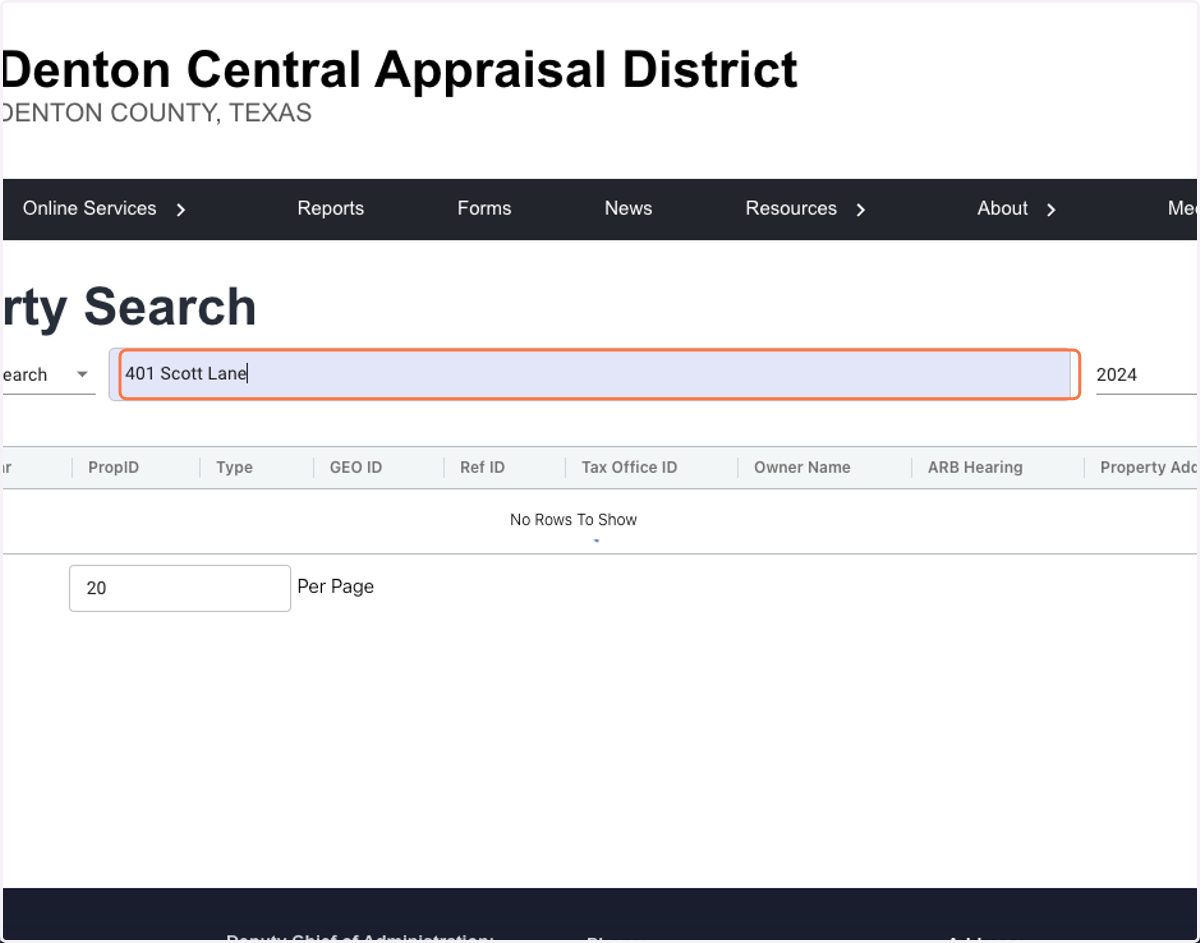 Search by your Address, Property ID, or your Name