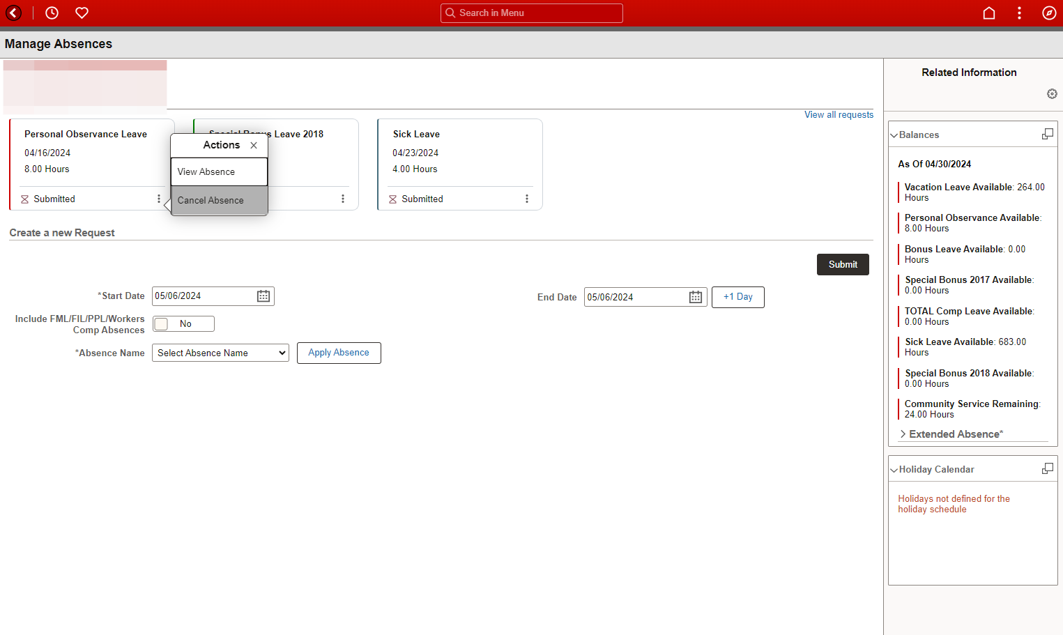 Step 3: Click on Cancel Absence