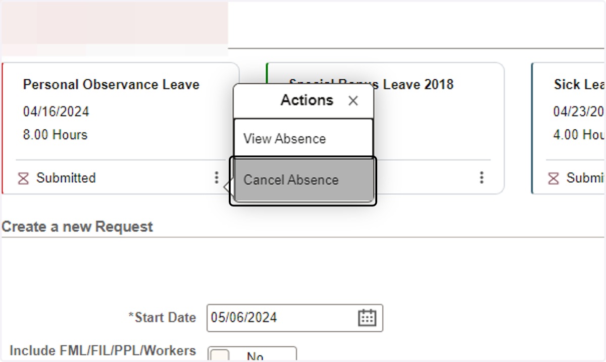 Step 3: Click on Cancel Absence