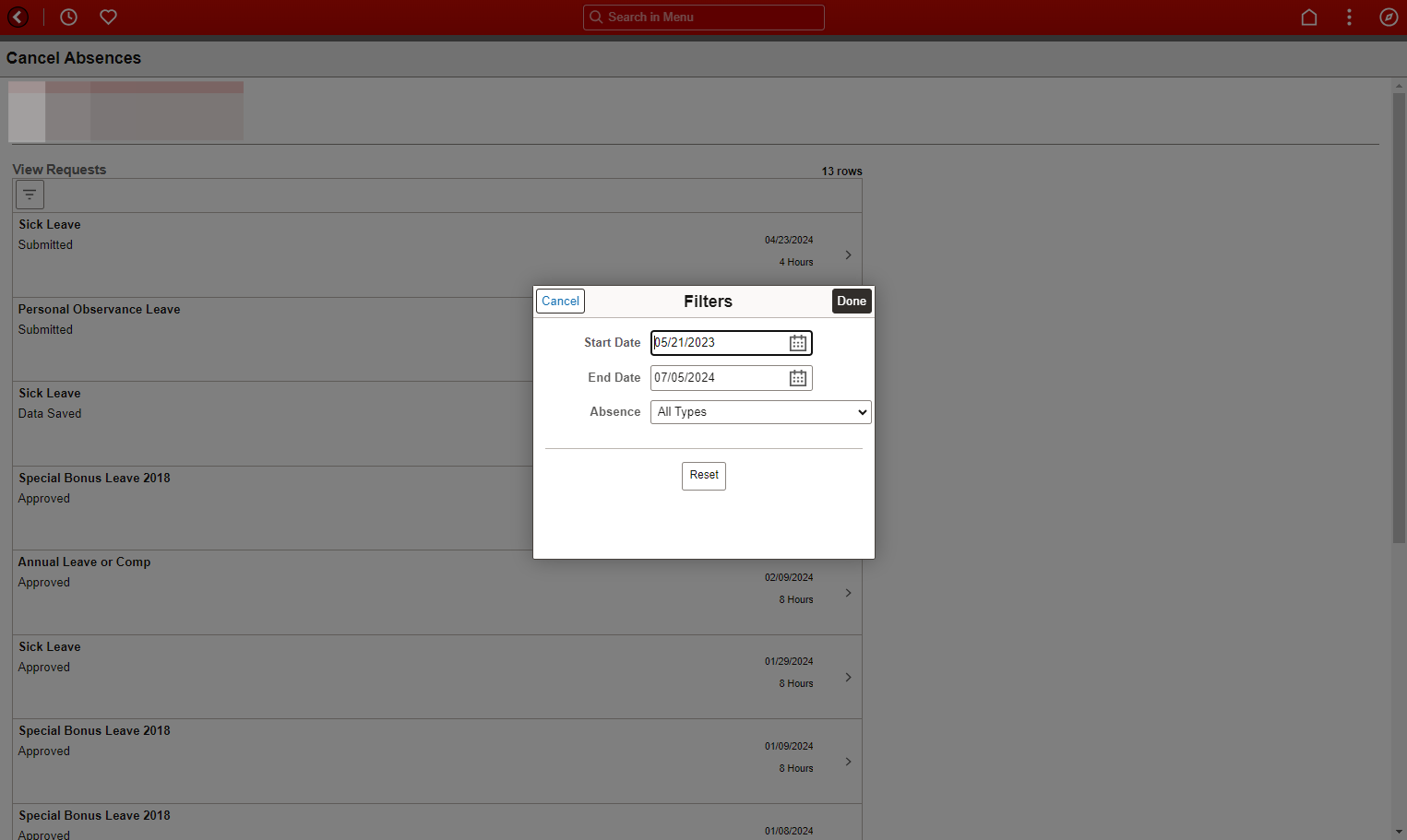 View and Filter Absence Requests cont.