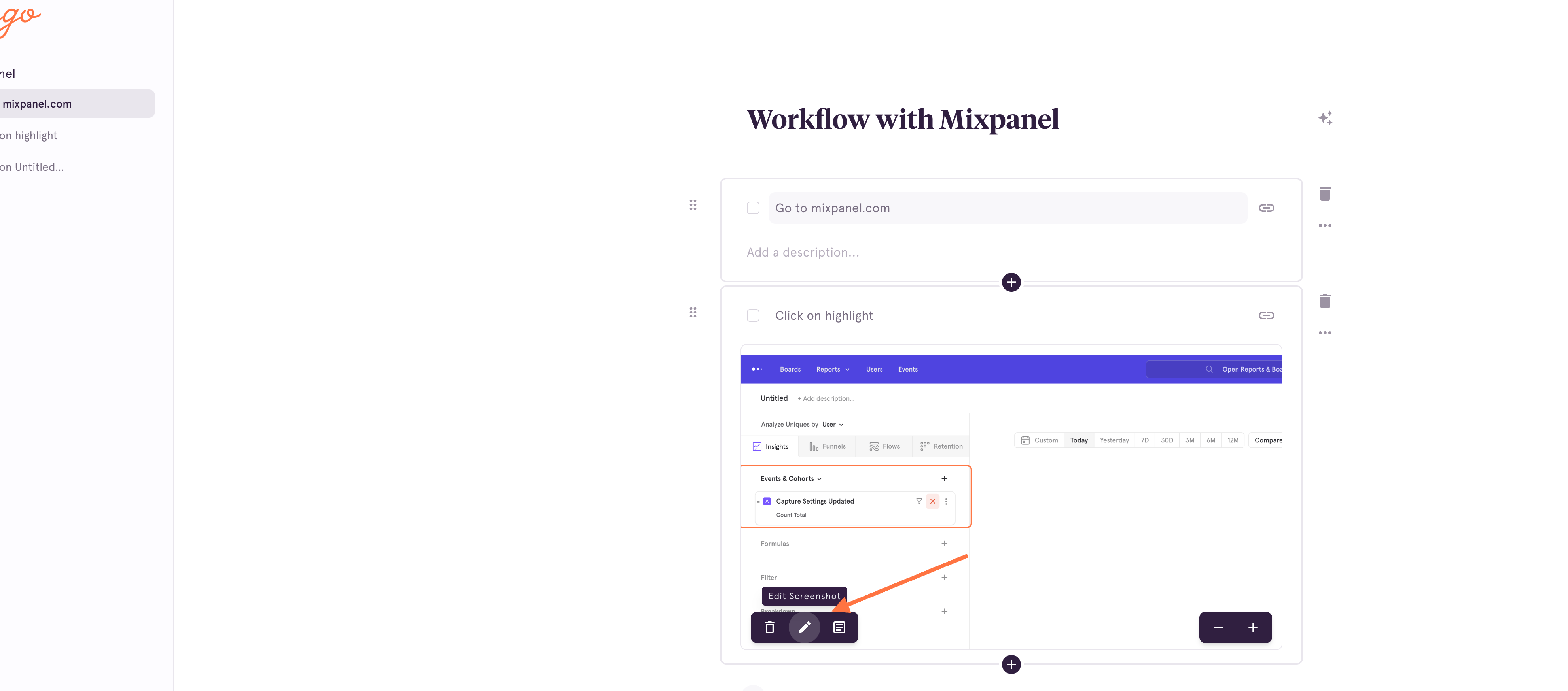 Click Edit on the screenshot where you want to edit the Action Box.
