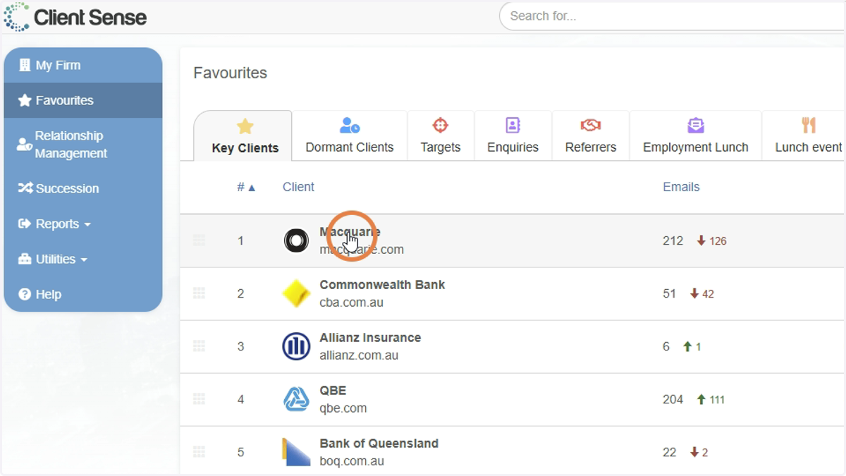 Click on the name of the Company