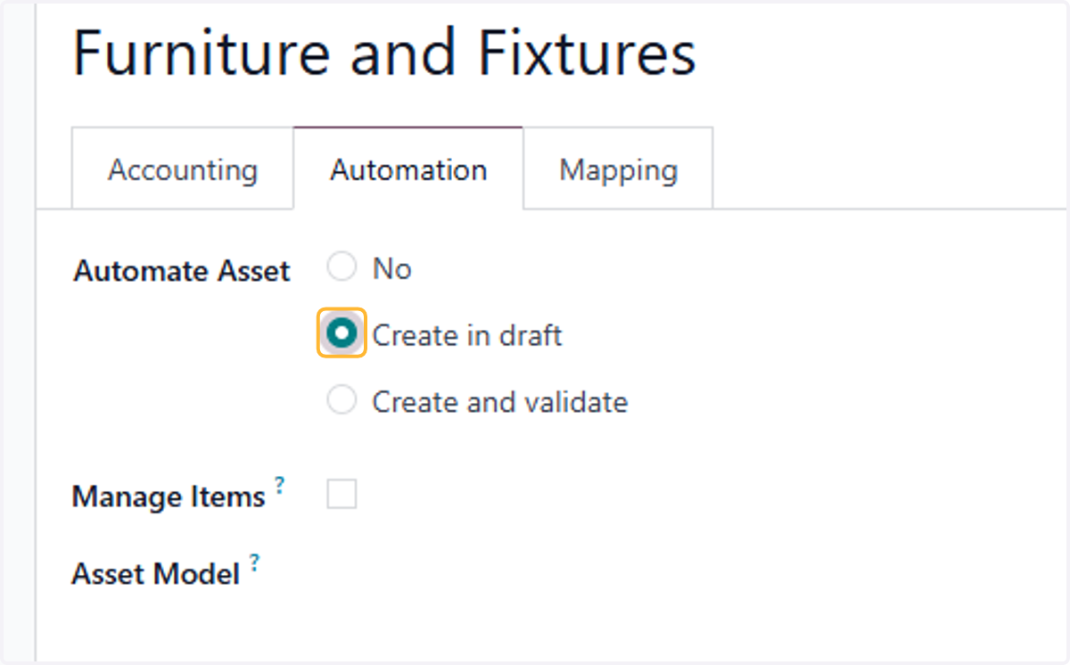 Select desired mode of automation. For example, Create in draft