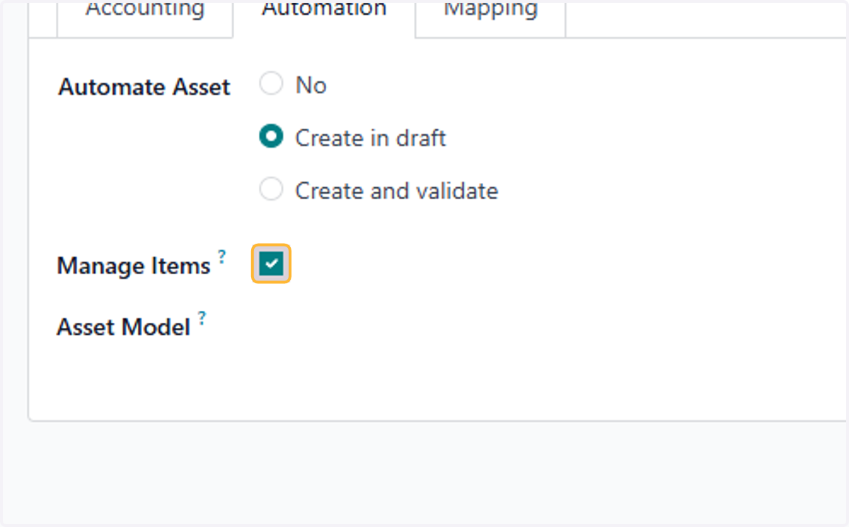 Check Manage Items if you want Individual Assets to be generated from a bulk invoice purchase