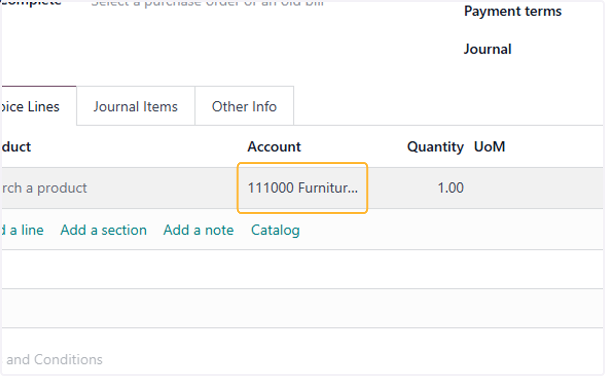Fill in the relevant details for the invoice & select the fixed asset account that was set up in step 20-25.