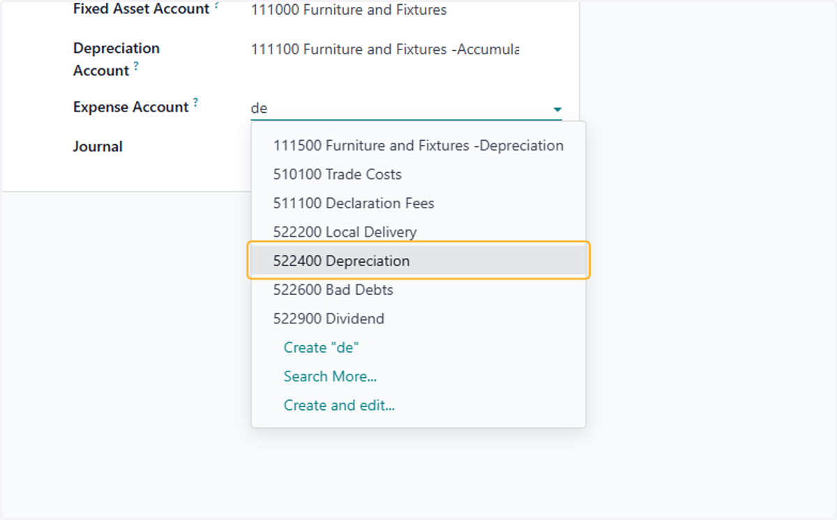 Select Depreciation expense account