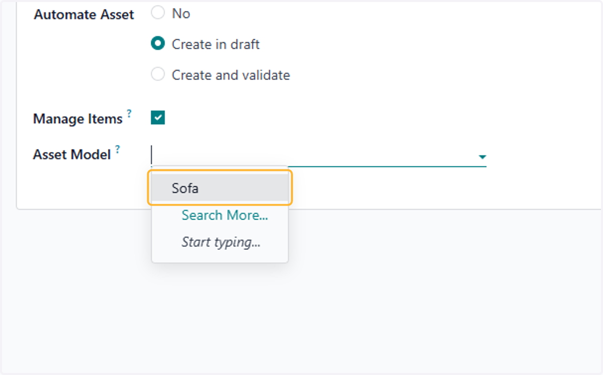 Select default Asset Model to be applied.