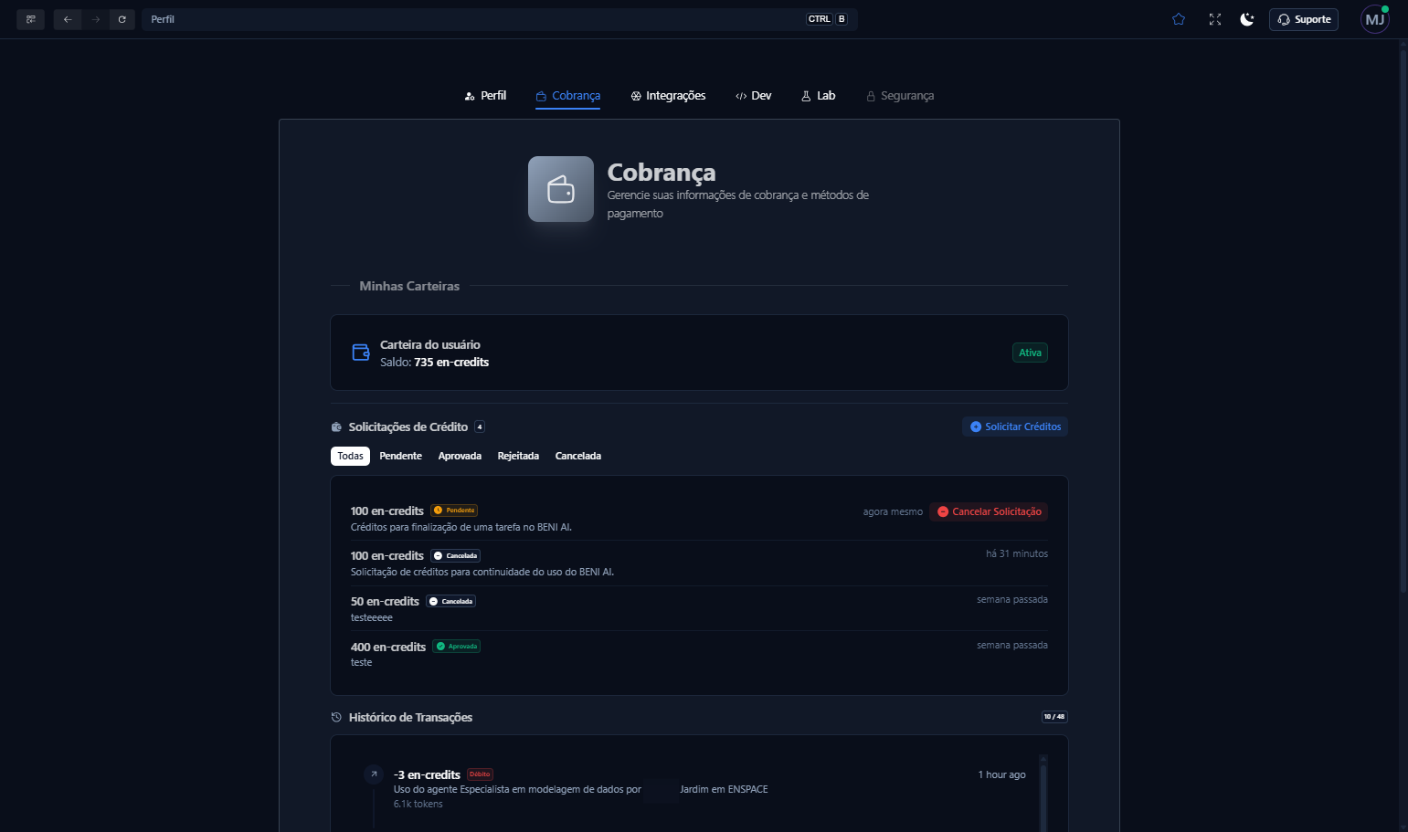 Caso deseje, você pode cancelar a solicitação enquanto ela não tiver sido aprovada, clicando em Cancelar Solicitação