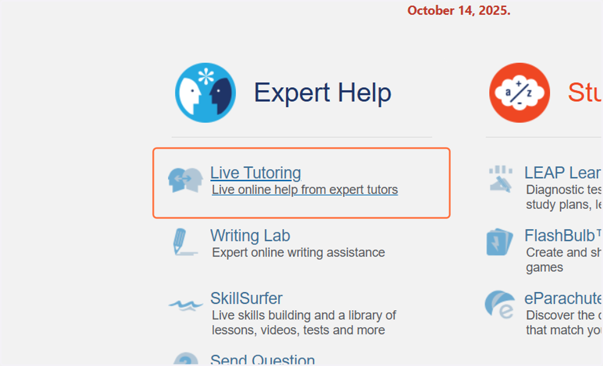 Click on Live Tutoring…