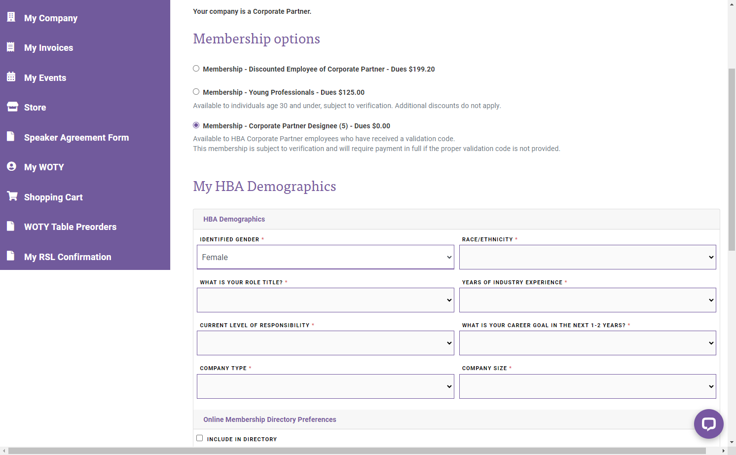 Complete the required My HBA Demographics fields