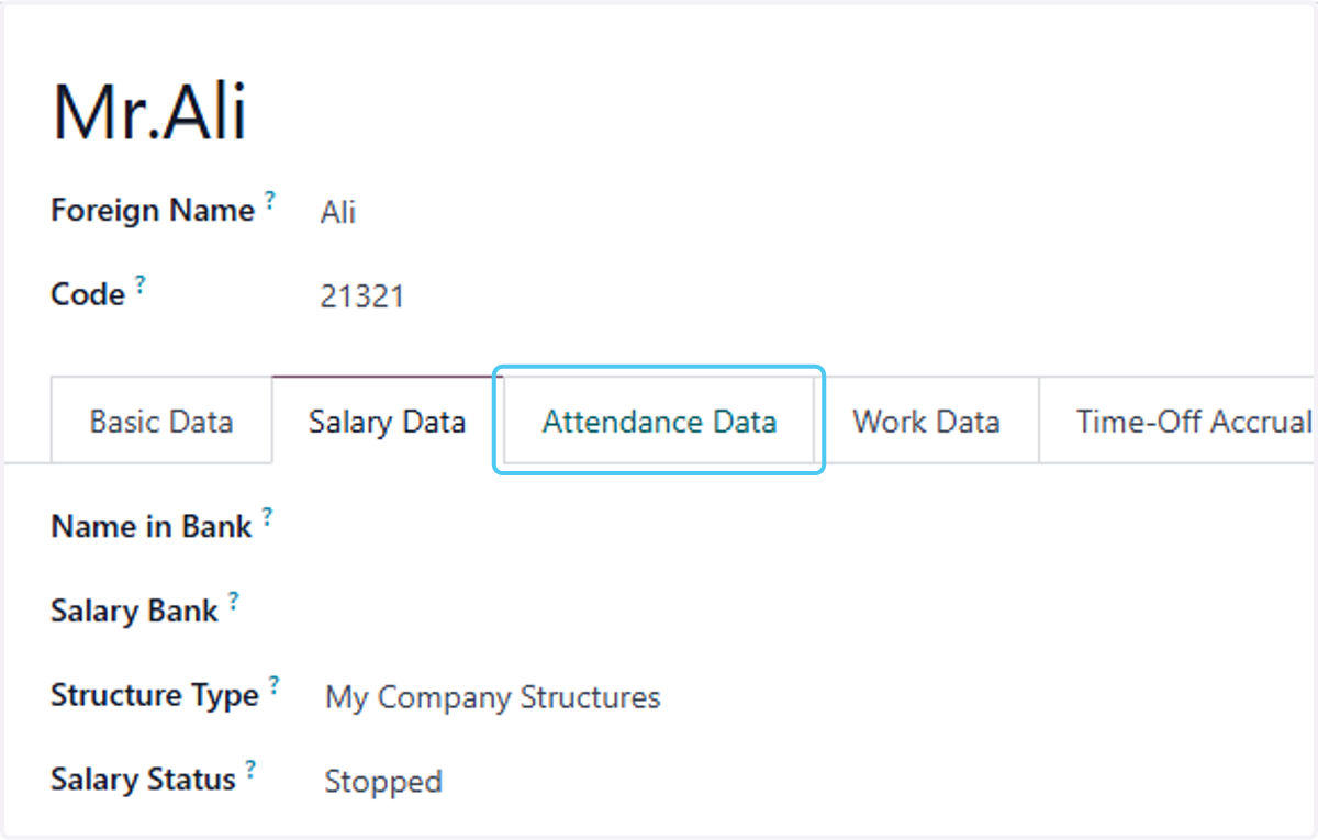 Click on Attendance Data and fill attendance details.