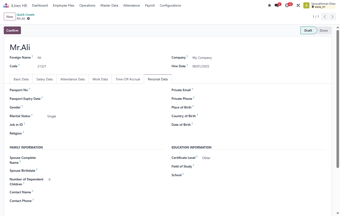Add all the personal details Of Employee