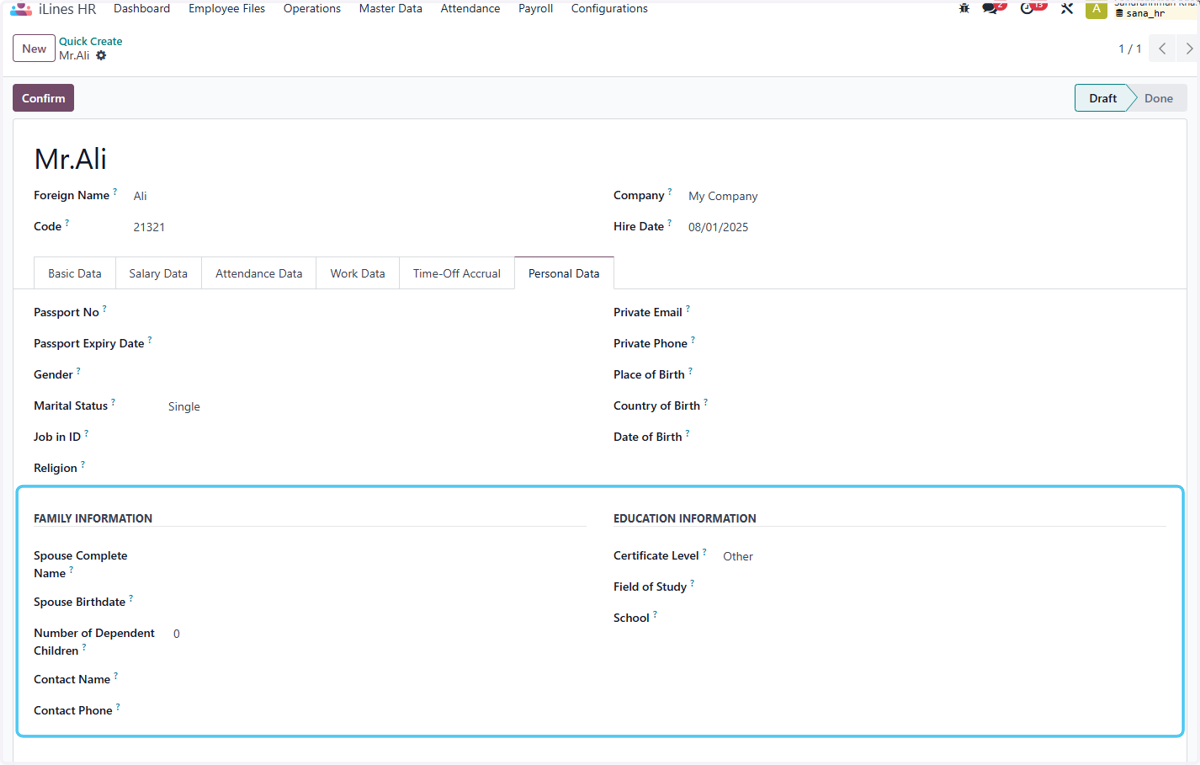 Add all the personal details Of Employee