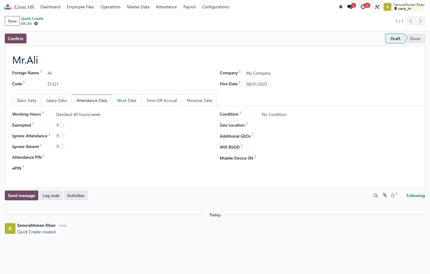Click on Work Data and add the Work details