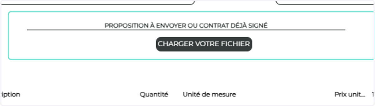 A cet endroit, vous pouvez charger votre proposition commerciale faite en amont, vos tarifs, vos réalisations etc... Le client verra ces documents en premier lorsqu'il recevra le devis.