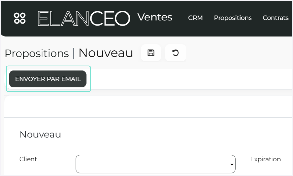 Lorsque la proposition est terminée, vous pouvez l'envoyer à votre client en cliquant sur "ENVOYER PAR EMAIL"