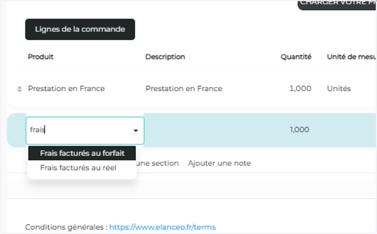 Sélectionnez le type de produits selon ce qui a été négocié avec votre client :