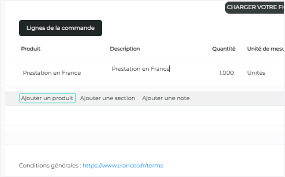 Pour ajouter une ligne de frais dans le devis cliquez sur "Ajouter un produit"