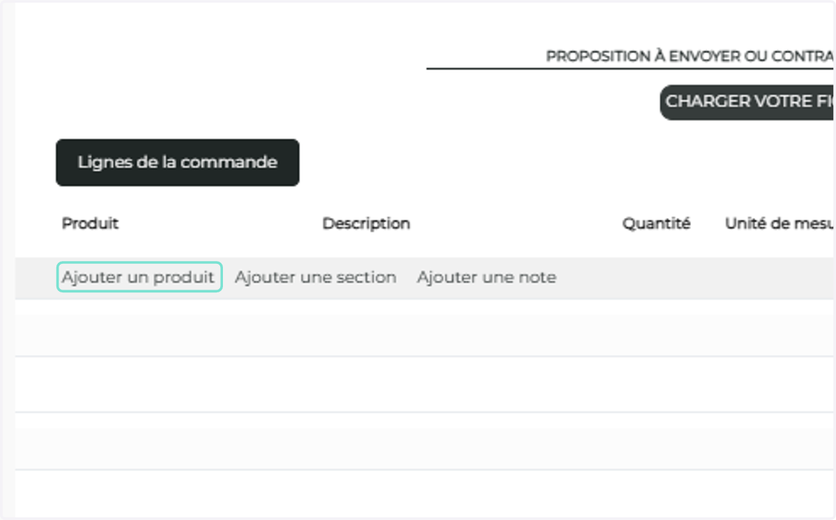Pour ajouter des lignes à votre devis, cliquez sur "Ajouter un produit"