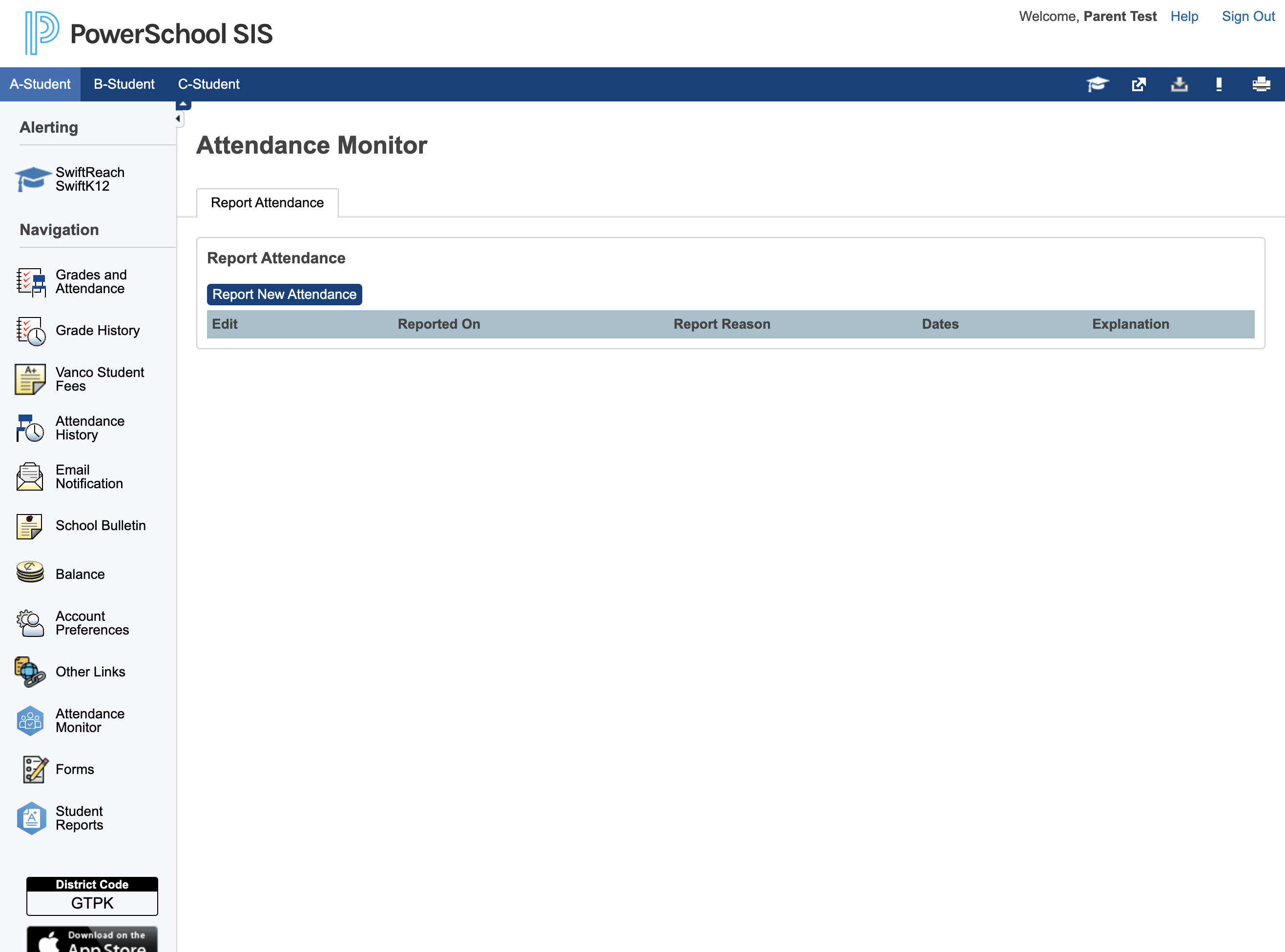 Click on Report New Attendance
