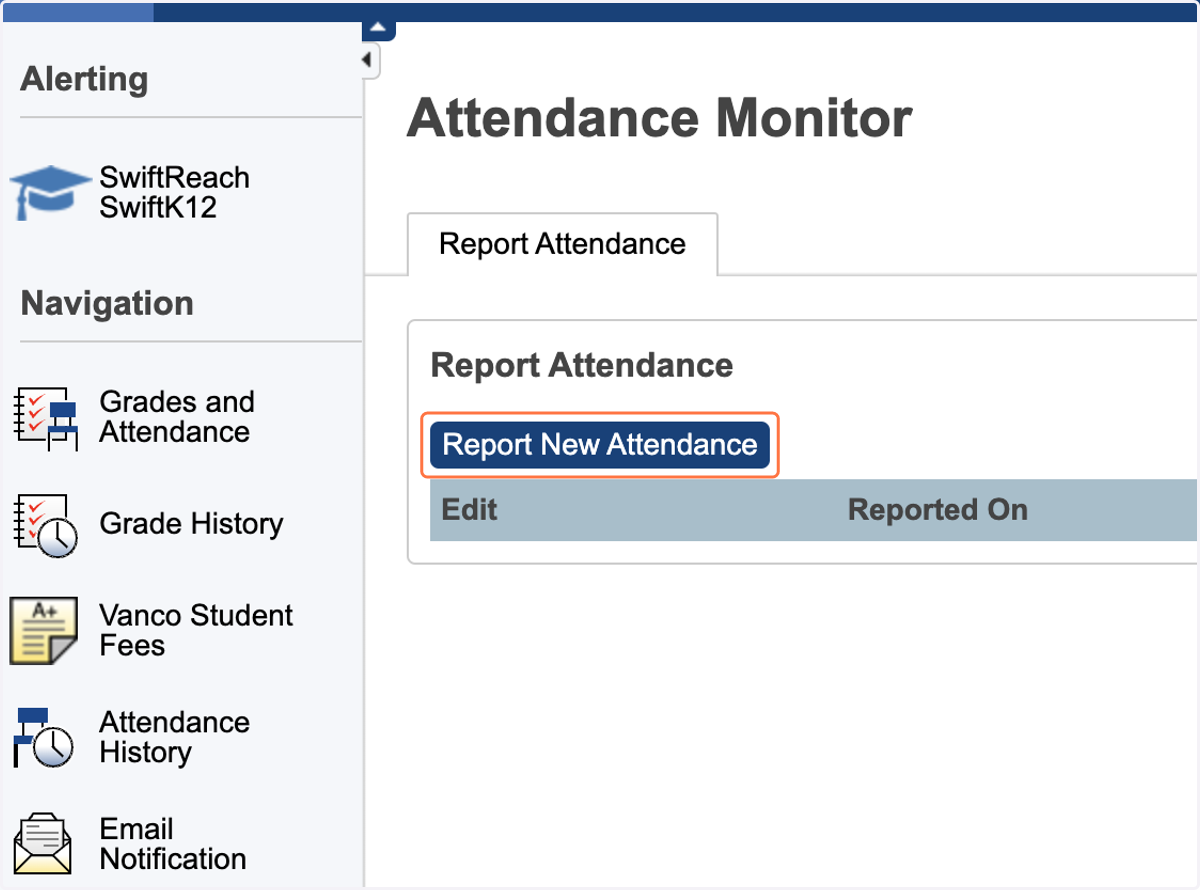 Click on Report New Attendance