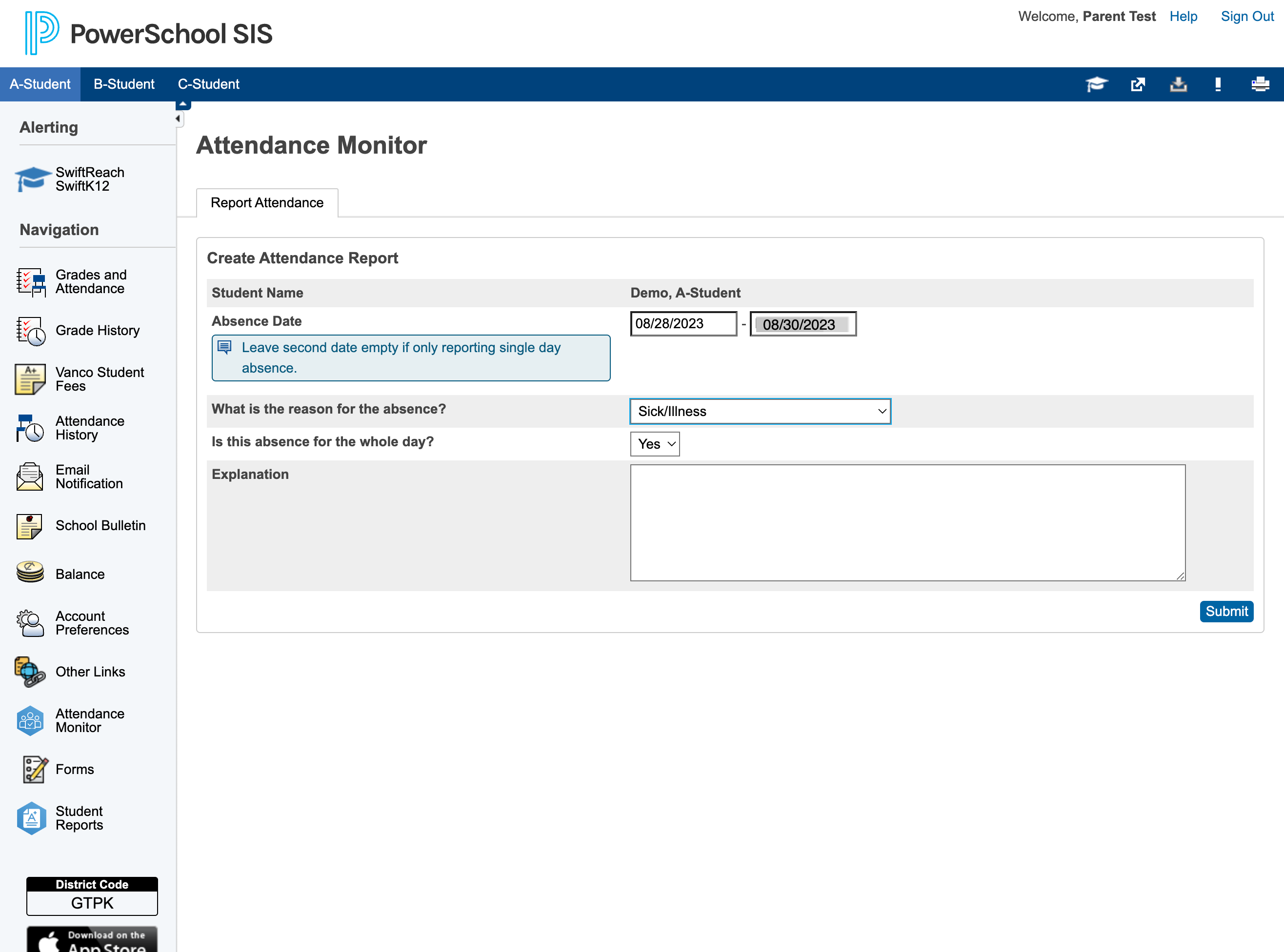 Click on MM/DD/YYYY and enter the date range of the absence