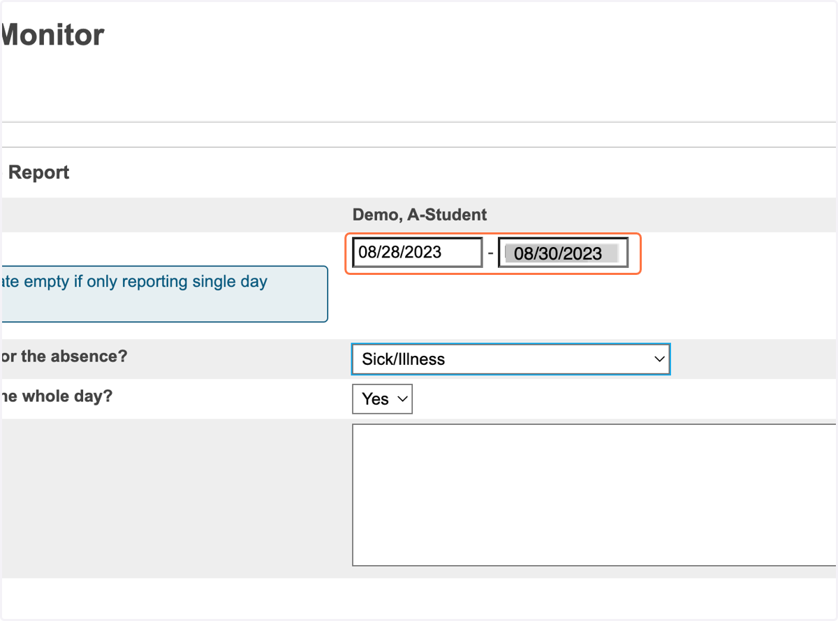 Click on MM/DD/YYYY and enter the date range of the absence