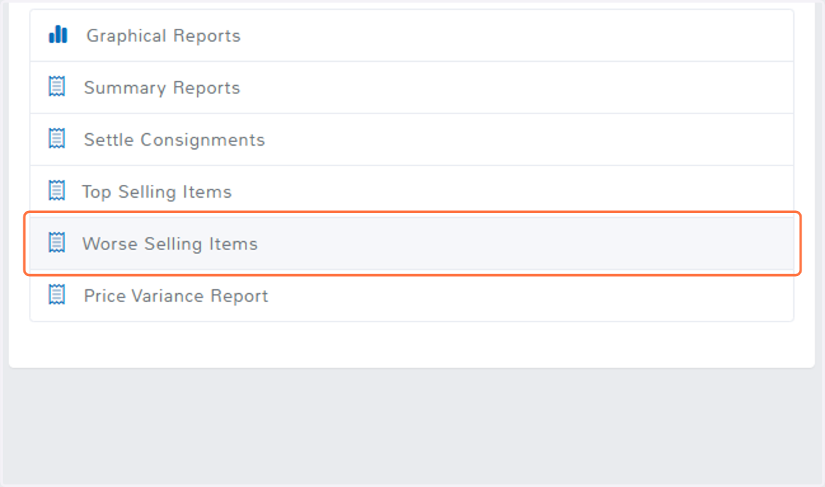 Click on Worse Selling Items