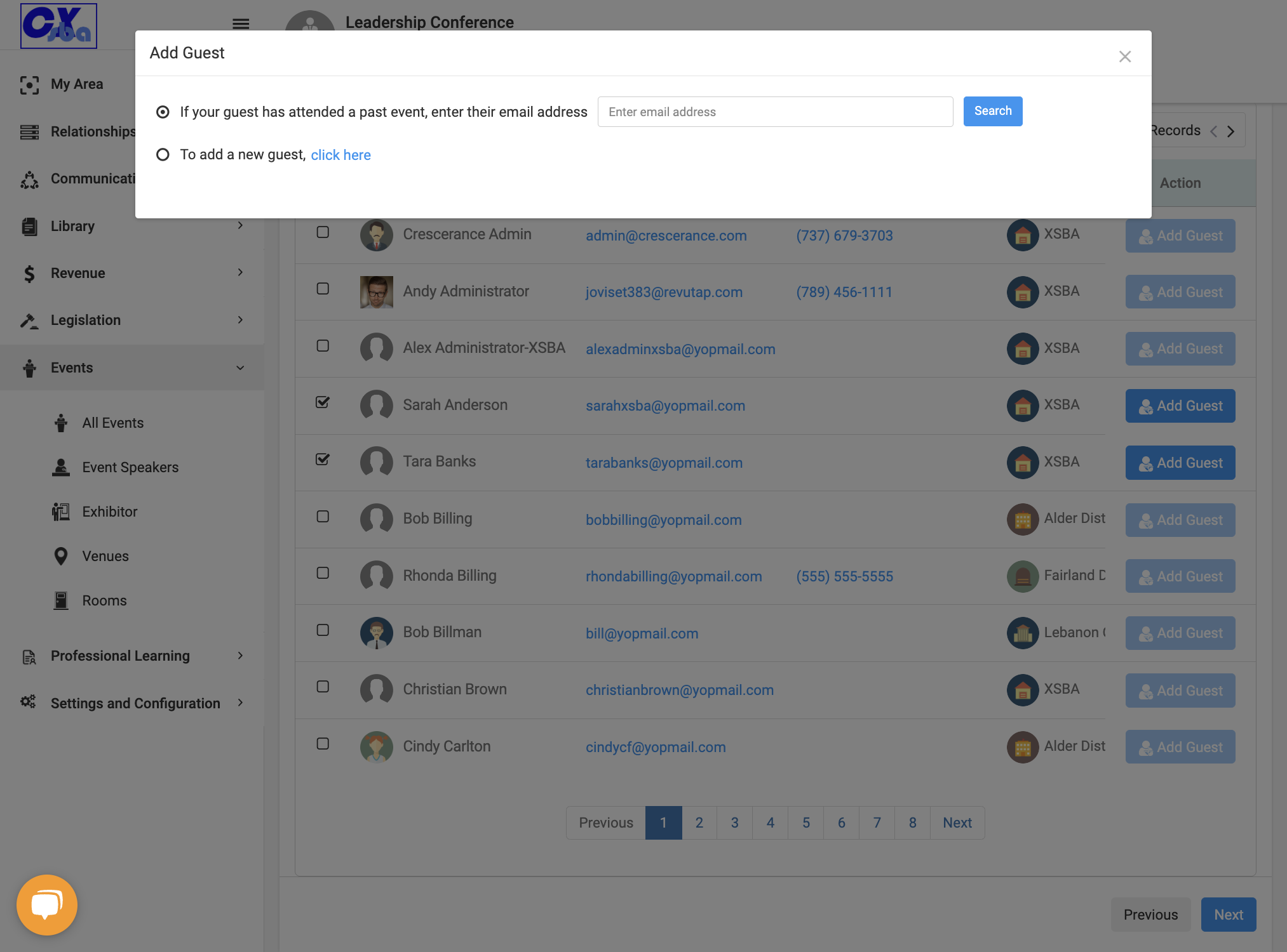 If the guest has attended previously then search their email address here