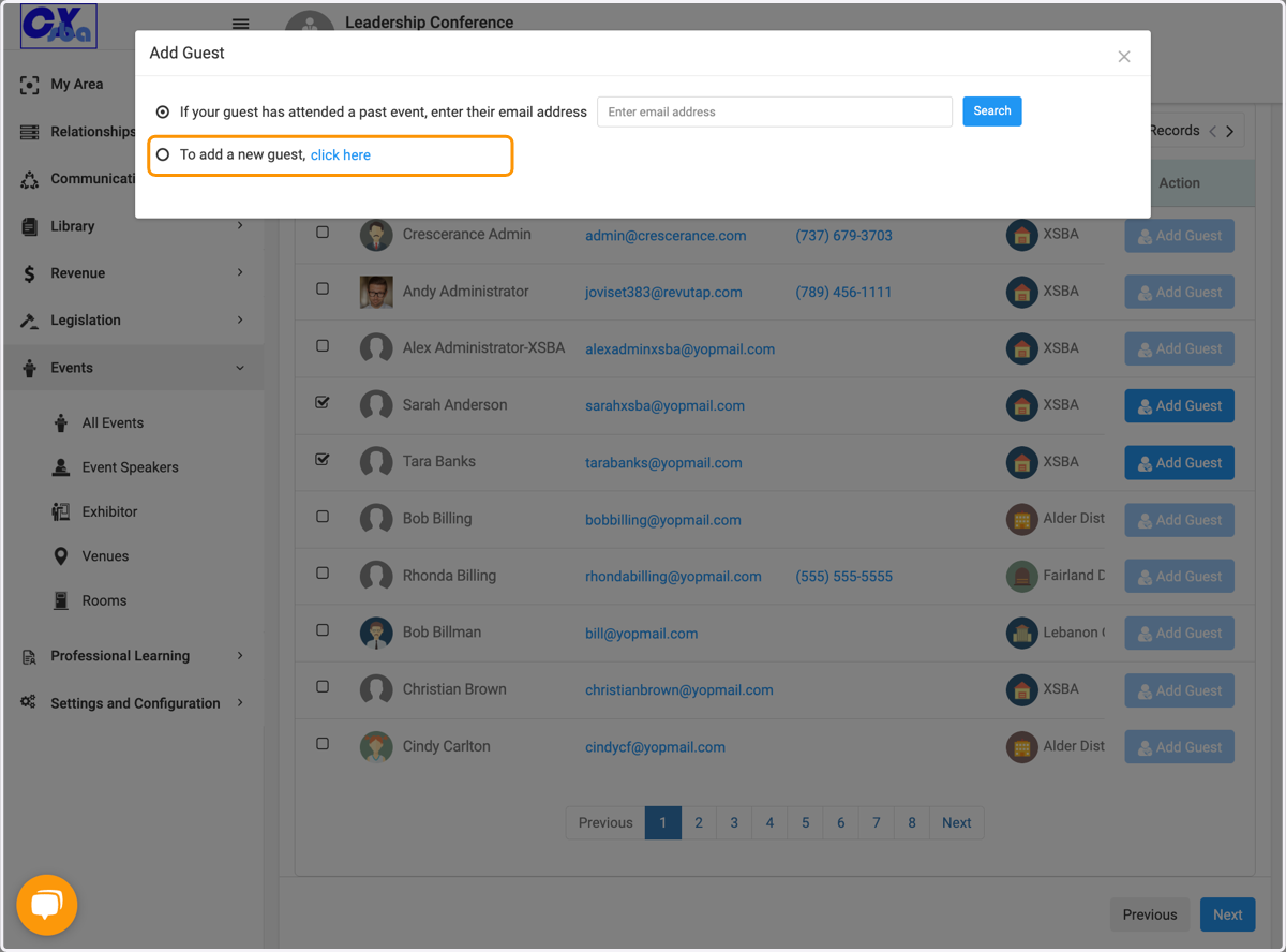 If this is a new gues click to add a new guest
