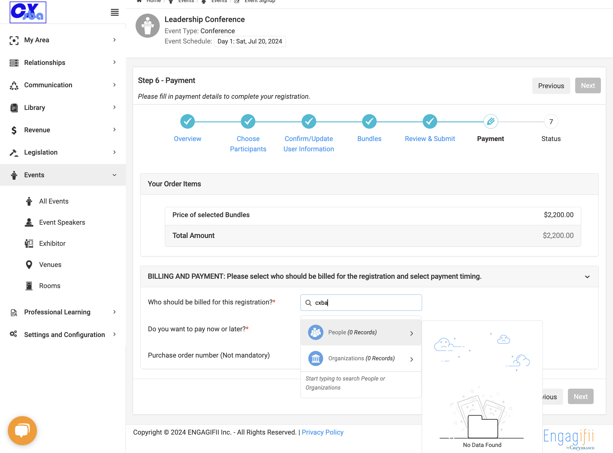 Search for your organization if billing to organization.