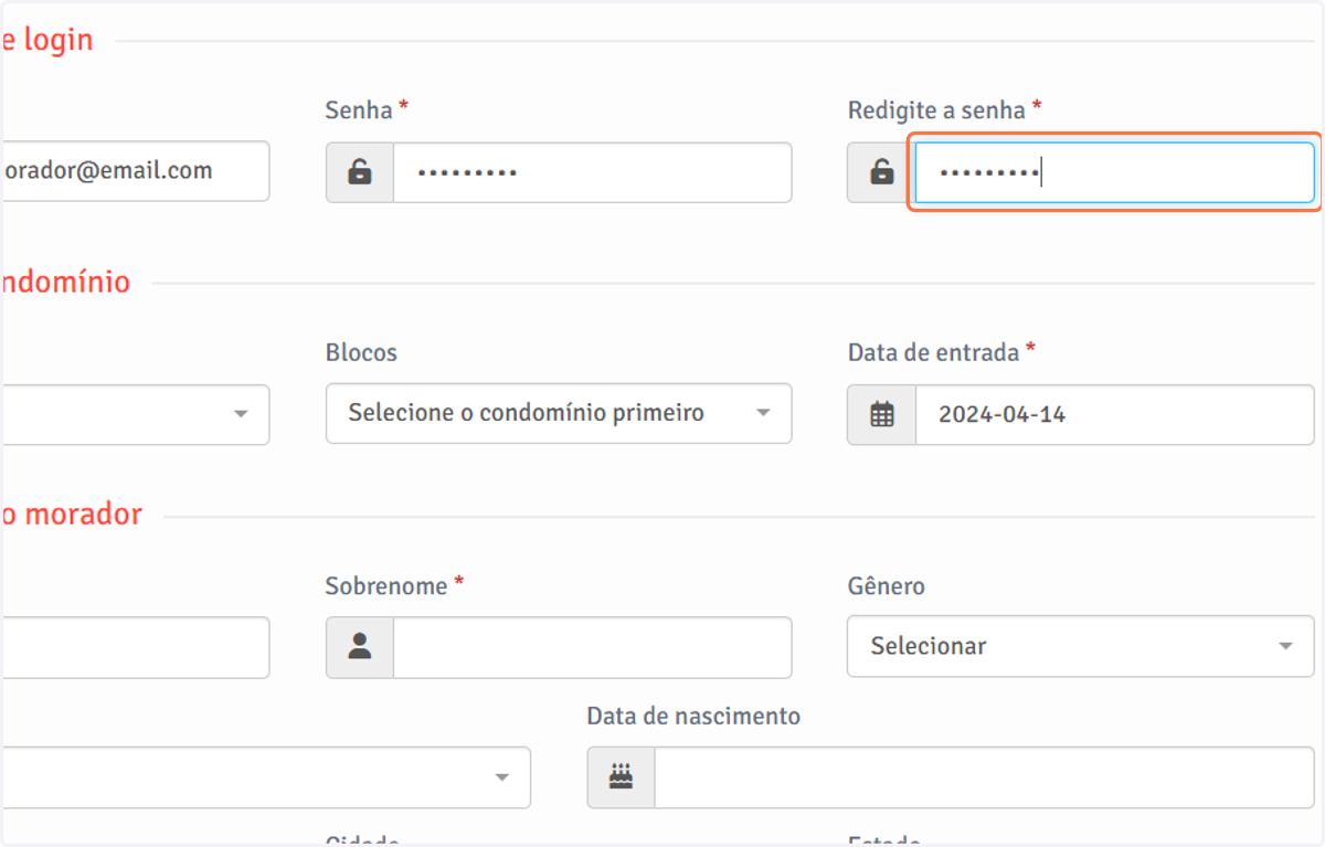 Digite novamente a senha para confirmar.